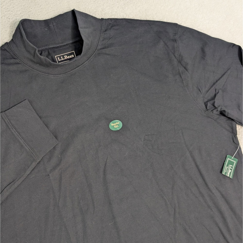 NEW LL Bean Mock Neck Shirt Mens 2XL Black‎ Long Sleeve 100% Cotton 508112 NWT.